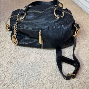 Michael Kors Black and Gold Shoulder Bag with Chain Details